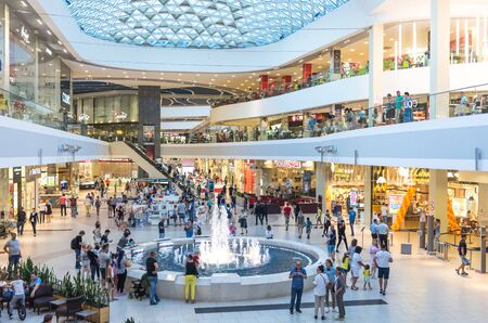 Sochi, Russia-June 23, 2018: The interior of a large shopping center Moremoll in the evening.のeditorial素材