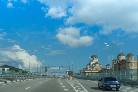 Sochi, Russia-June 19, 2018: Wide road with sights, cars and road signsのeditorial素材