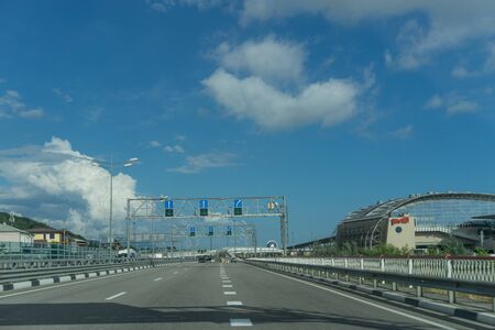 Sochi, Russia-June 19, 2018: Wide road with sights, cars and road signsのeditorial素材