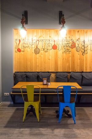 Sochi, Russia-June 23, 2018: The interior of the city cafe in the eveningのeditorial素材