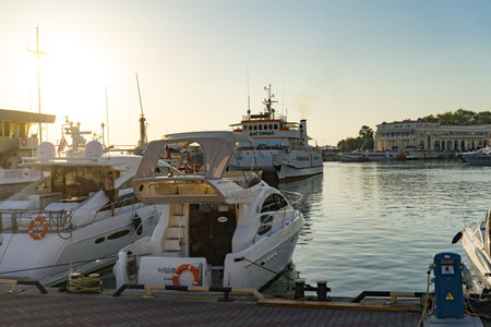 Sochi, Russia-June 14, 2018: sea transport in the port of the resort city of Krasnodar region.のeditorial素材