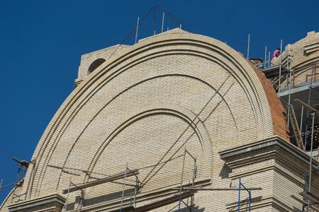 Vladivostok, Russia-July 28, 2018: construction of the Spaso-Preobrazhensky Cathedral near the Central square of the cityのeditorial素材