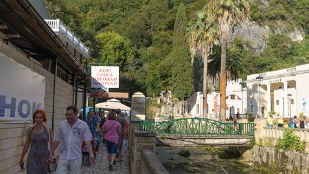 Tourists and vacationers visit the sights. New Athos, Abkhaziaのeditorial素材