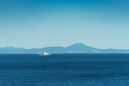 Vladivostok, Russia - September 1, 2018: Seascape with ships on the background of the sea.のeditorial素材