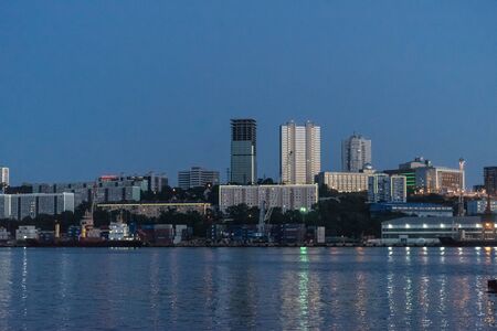 Urban landscape of the modern city at sunset from a height.のeditorial素材