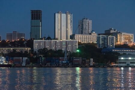 Urban landscape of the modern city at sunset from a height.のeditorial素材