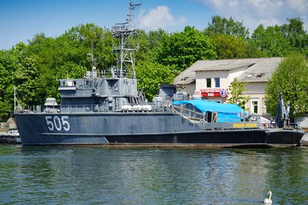 Baltiysk, Russia - may 19, 2016: Urban landscape with a seaport and ships at the pier.のeditorial素材