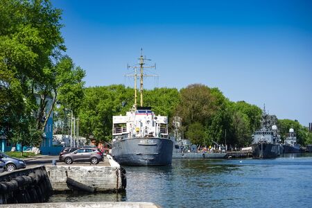 Baltiysk, Russia - may 19, 2016: Urban landscape with a seaport and ships at the pier.のeditorial素材
