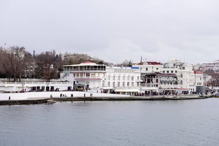 Sevastopol, Crimea-March 18, 2015: Cityscape with view of the city from the Bay.のeditorial素材