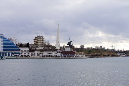 Sevastopol, Crimea-March 18, 2015: Cityscape with view of the city from the Bay.のeditorial素材