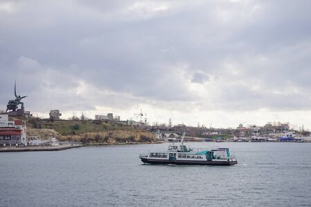 Sevastopol, Crimea-March 18, 2015: Cityscape with view of the city from the Bay.のeditorial素材