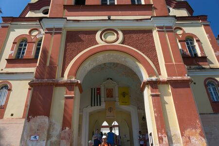 New Athos, Abkhazia-July 29, 2014: The architecture of the ancient monastery against the blue sky.のeditorial素材