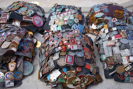 Sevastopol, Crimea-March 16, 2018: Street sale of the collection of icons and statues of different types.のeditorial素材