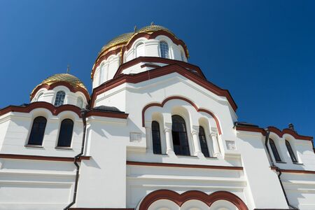 New Athos, Abkhazia-July 29, 2014: The architecture of the ancient monastery against the blue sky.のeditorial素材