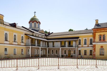 New Athos, Abkhazia-July 29, 2014: The architecture of the ancient monastery against the blue sky.のeditorial素材
