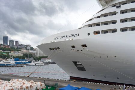 Vladivostok, Russia - August 7, 2018: A large cruise ship arrived at the port of Vladivostok, Russia.のeditorial素材
