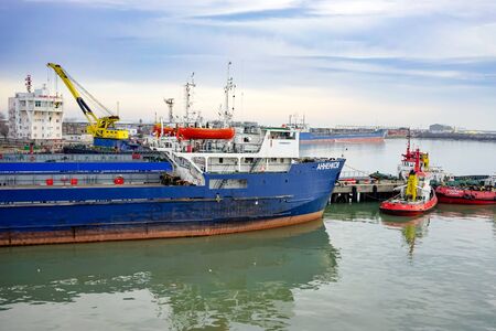 Taman, Russia-March 11, 2015: The ships are berthed in the port of Caucasus. Water transport.のeditorial素材
