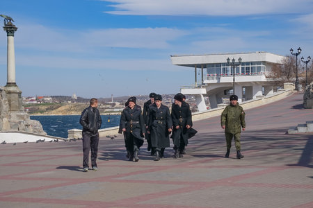 Sevastopol, Crimea-March 16, 2015: Young cadets Maritime school, future sailors are on the...