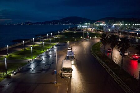 Sochi, Russia-January 17, 2018: Adler train station in the eveningのeditorial素材