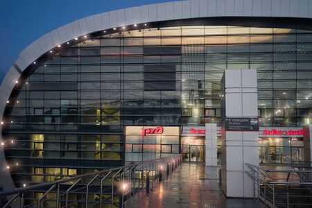 Sochi, Russia-January 17, 2018: Adler train station in the evening.のeditorial素材