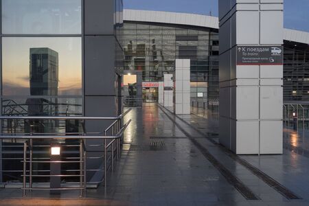 Sochi, Russia-January 17, 2018: Adler train station in the evening.のeditorial素材