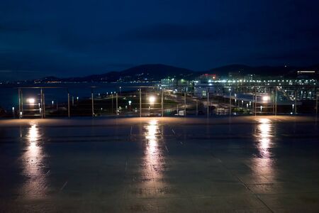 Sochi, Russia-January 17, 2018: Adler train station in the evening.のeditorial素材
