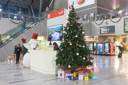 Sochi, Russia-January 17, 2018: Adler train station in the evening.のeditorial素材