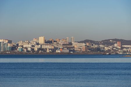 Vladivostok, Russia-November 3, 2018: Seascape with views of the coastline and the architecture of the city.のeditorial素材