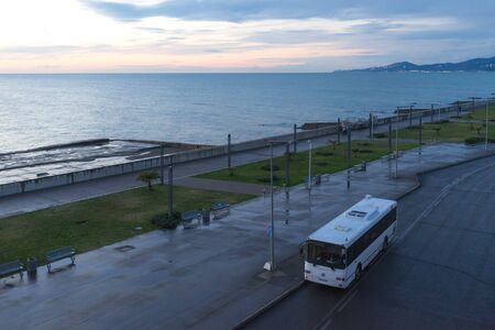 Sochi, Russia-January 17, 2018: Adler train station in the evening.のeditorial素材