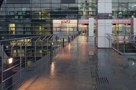 Sochi, Russia-January 17, 2018: Adler train station in the evening.のeditorial素材