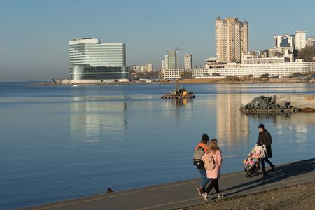 Vladivostok, Russia-November 3, 2018: Seascape with views of the coastline and the architecture of the city.のeditorial素材