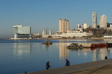 Vladivostok, Russia-November 3, 2018: Seascape with views of the coastline and the architecture of the city.のeditorial素材