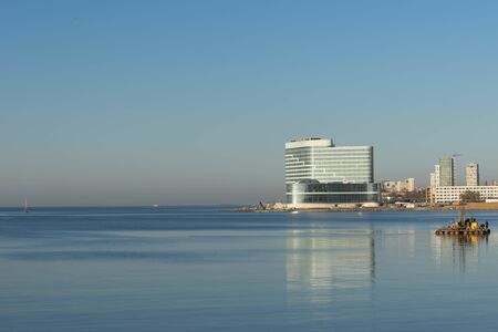 Vladivostok, Russia-November 3, 2018: Seascape with views of the coastline and the architecture of the city.のeditorial素材