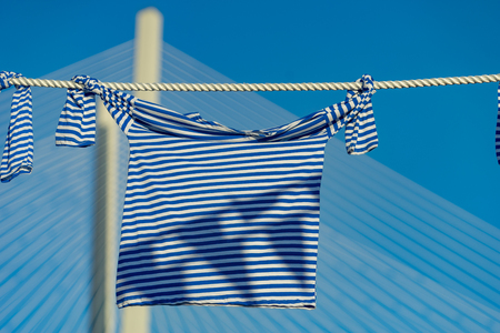 sea vest on a rope against the blue sky. Vladivostok, Russiaの写真素材