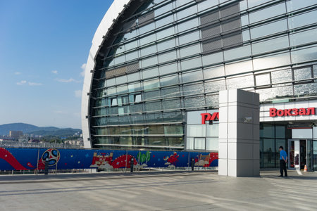 Sochi, Russia-June 10, 2018: The architecture of the modern railway station Adler.
