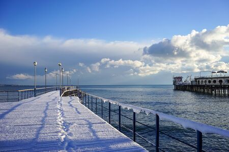 Sukhumi, Abkhazia-January 27, 2017: Urban landscape in winter with snow in the sub-tropics.のeditorial素材