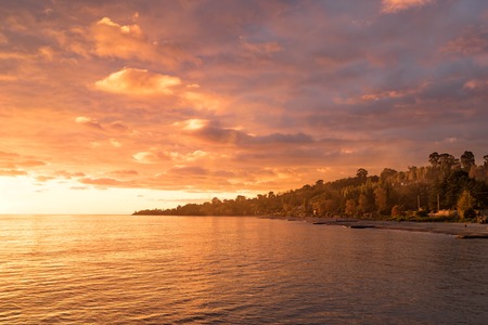 urban landscape of New Athos in Abkhazia at sunsetの写真素材