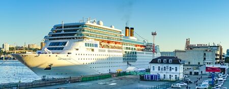 Vladivostok, Russia - September 9, 2018: Cruise ship Costa NeoRomantica for the background of the sea in the evening.のeditorial素材