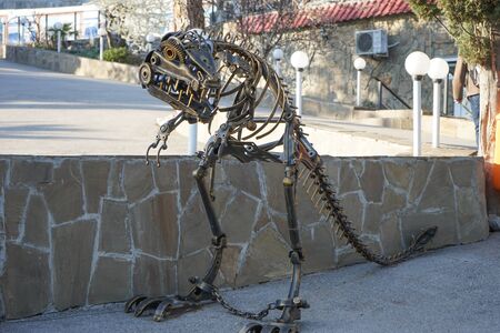 Yalta, Crimea-March 14, 2015: Art exhibition in the open air. Pieces of metalのeditorial素材