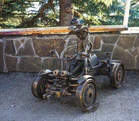 Yalta, Crimea-March 14, 2015: Art exhibition in the open air. Pieces of metalのeditorial素材