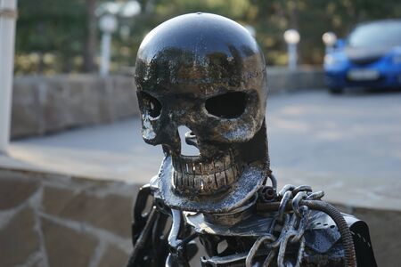 Yalta, Crimea-March 14, 2015: Art exhibition in the open air. Pieces of metalのeditorial素材