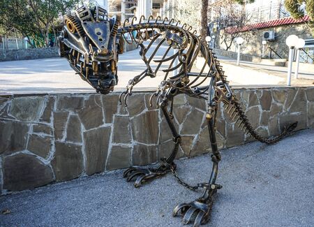 Yalta, Crimea-March 14, 2015: Art exhibition in the open air. Pieces of metal.のeditorial素材