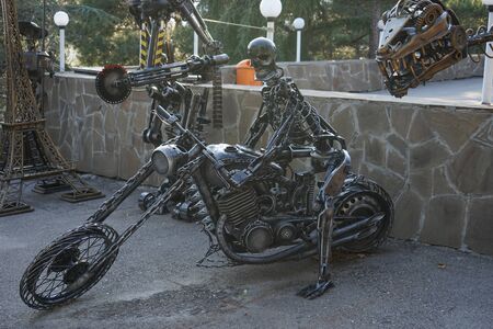 Yalta, Crimea-March 14, 2015: Art exhibition in the open air. Pieces of metal.のeditorial素材