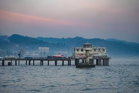 Sukhumi, Abkhazia-January 14, 2015: Seascape with views of the city.のeditorial素材