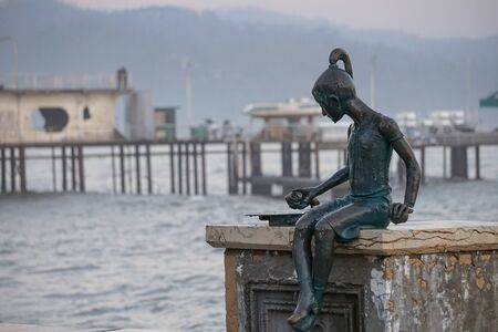 Sukhumi, Abkhazia-January 14, 2015: Seascape overlooking the sculpture of the girl Niki.のeditorial素材