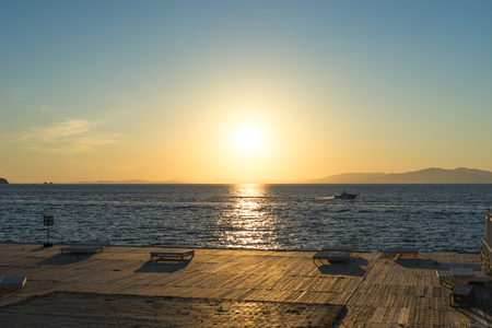 Seascape with beautiful sunset and sunset on the horizon.の写真素材