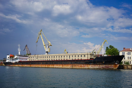 Sevastopol, Crimea-June 13, 2015: Urban landscape with coastline, sea and ships.