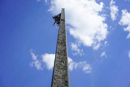 Moscow, Russia-may 9, 2016: The memorial obelisk on Poklonnaya hill in Victory Park.