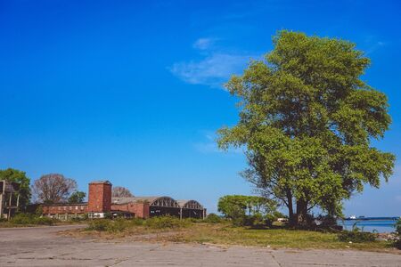 Baltiysk, Russia-may 15, 2016: Landscape with the sights of the Baltic spit on the background of the blue sky.のeditorial素材