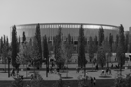 Krasnodar. Russia. 8 Oct 2017. A modern football stadium Krasnodar between the Park trees in the fall.の写真素材